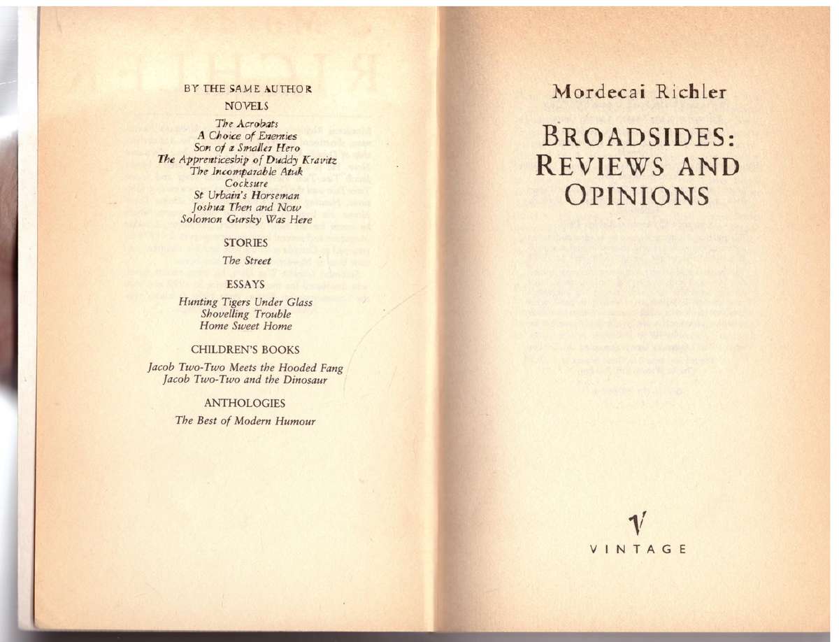 Broadsides: Review and Opinions - Mordecai Richler