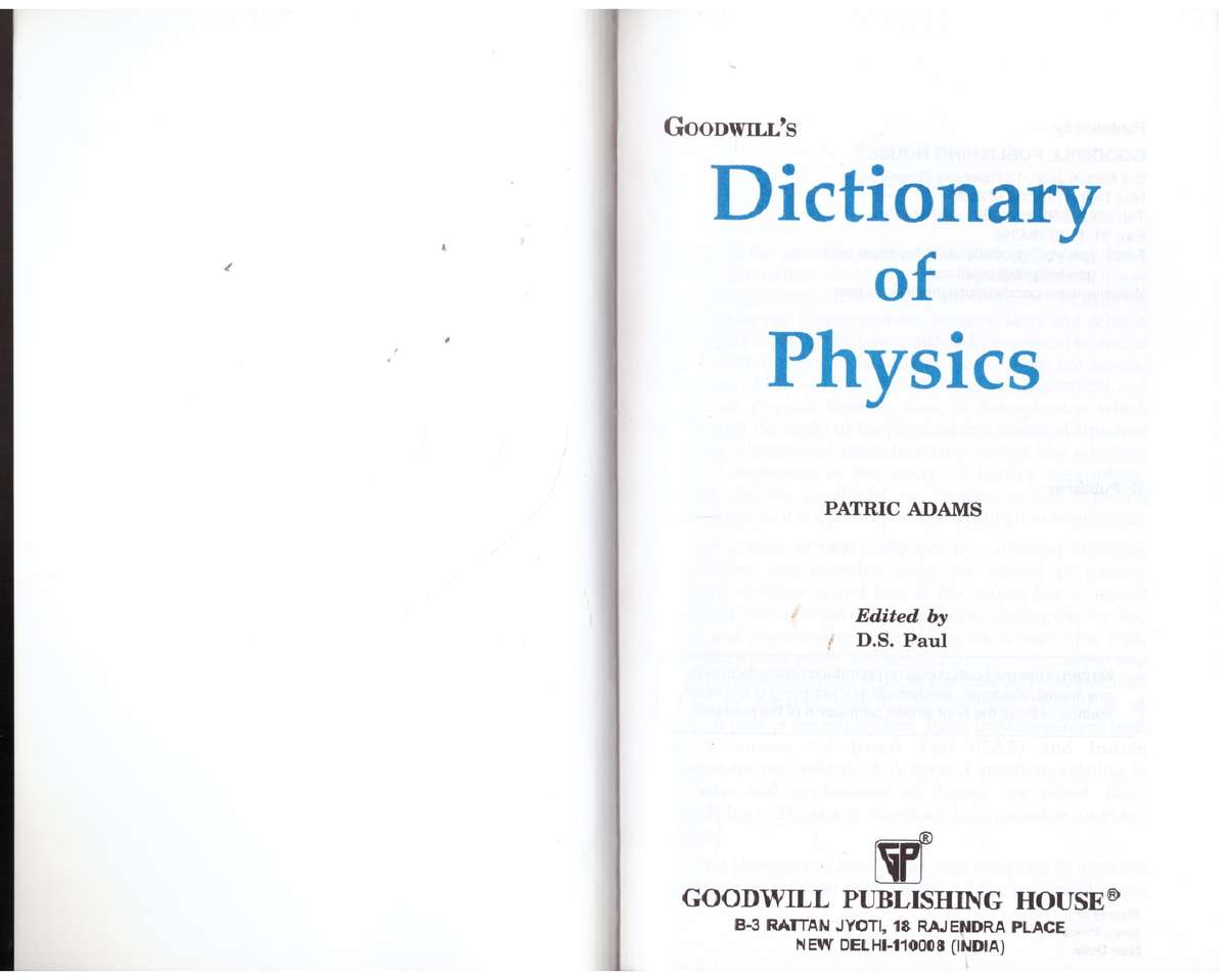 Dictionary Of Physics -- Patric Adams