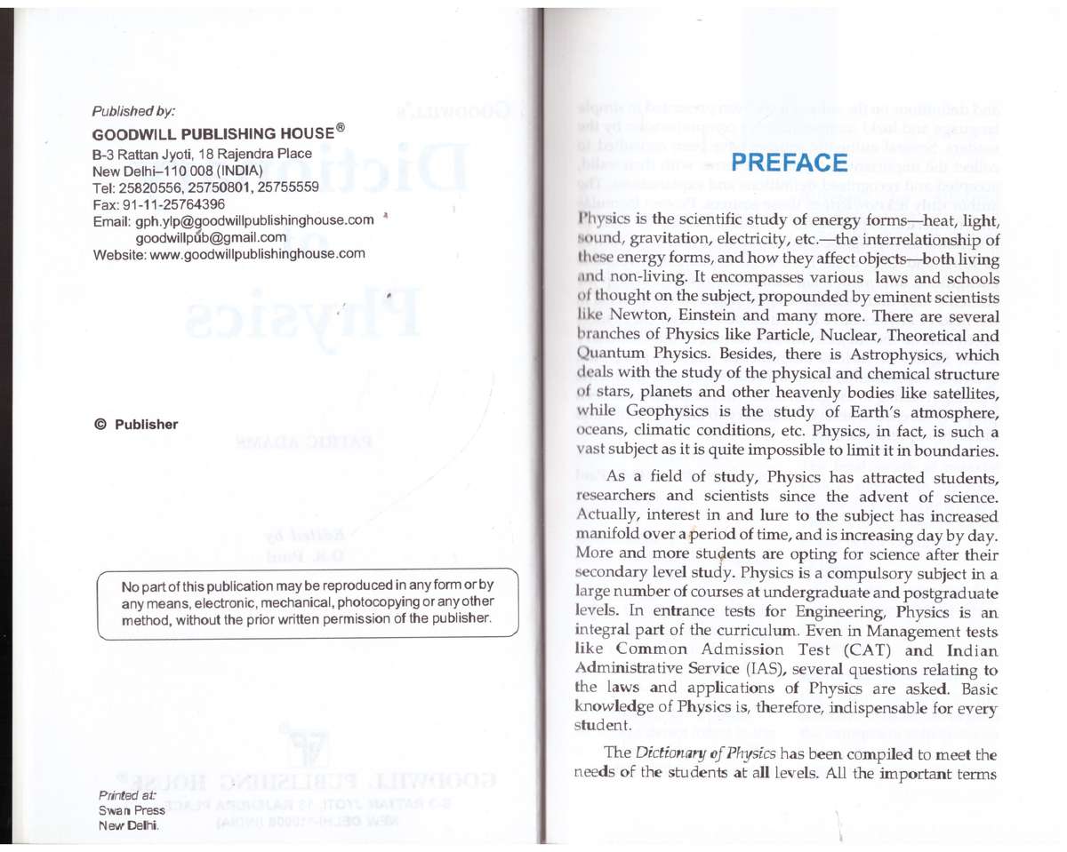 Dictionary Of Physics -- Patric Adams