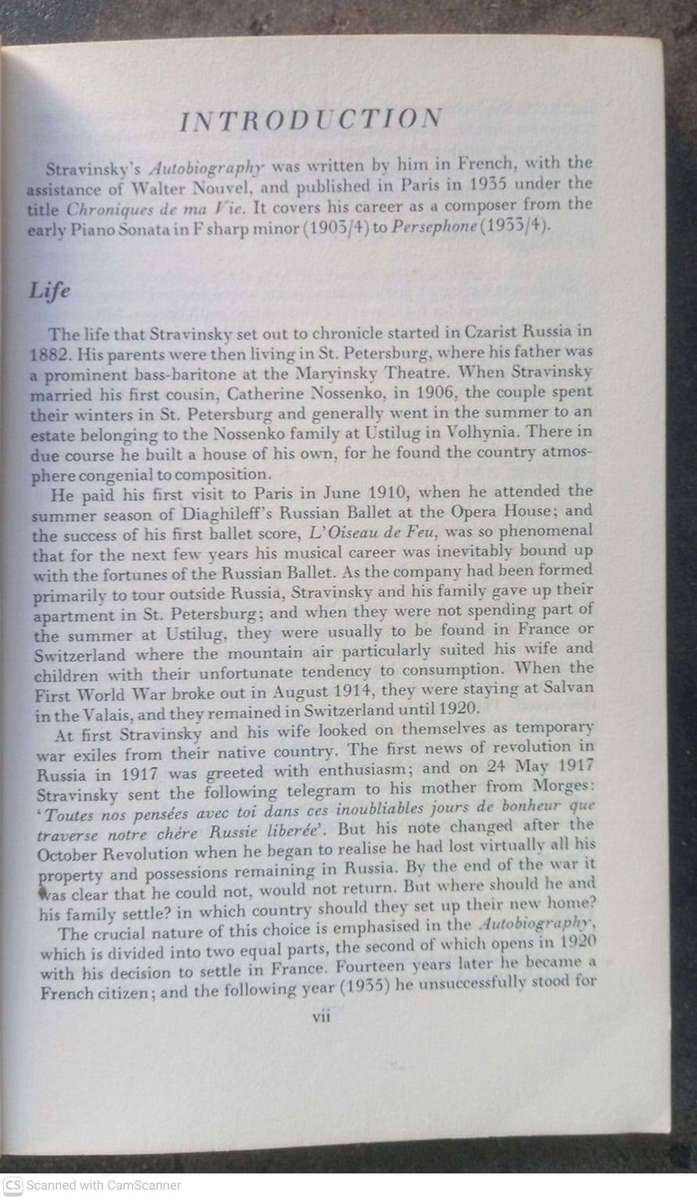Igor Stravinsky, an Autobiography