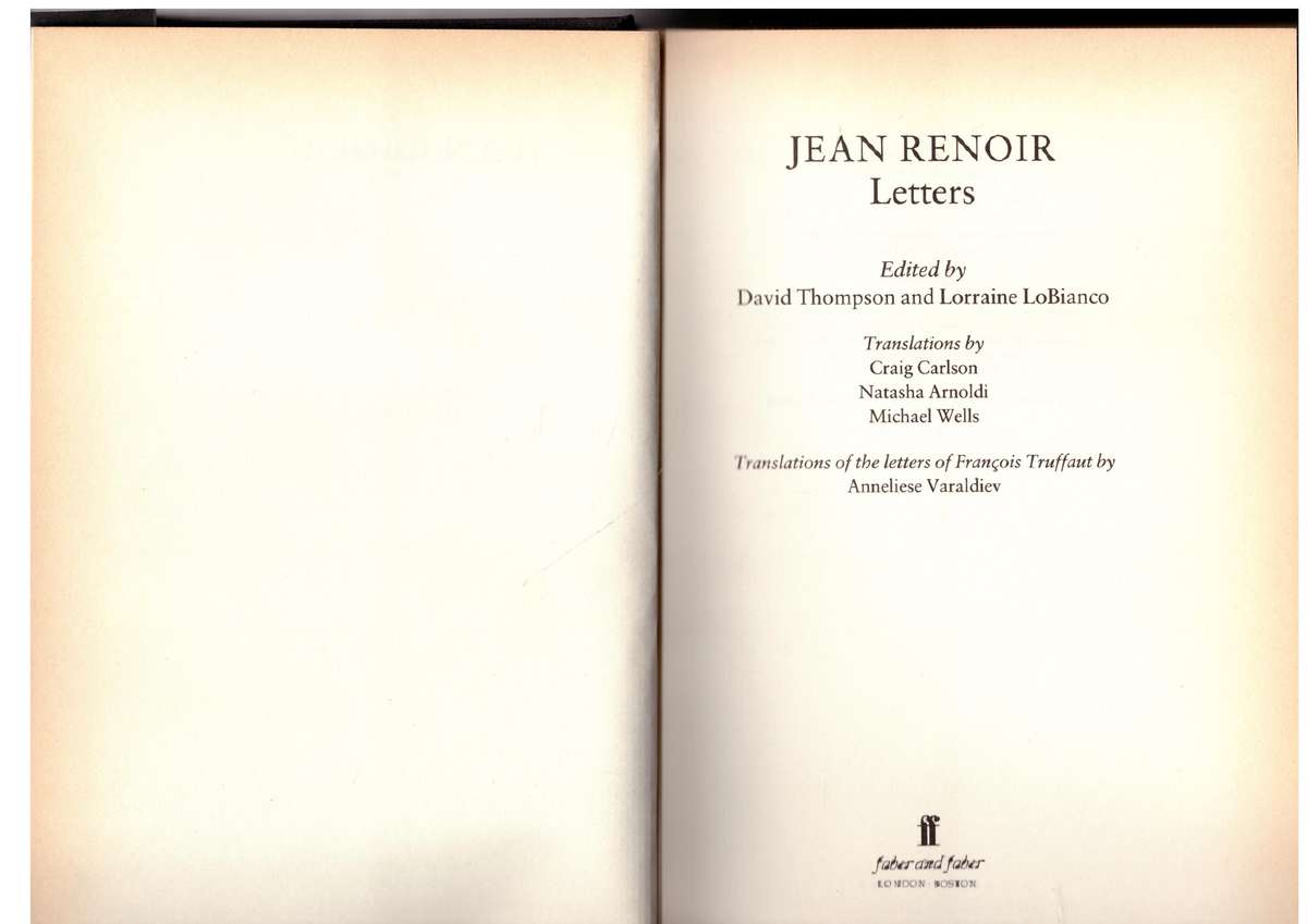 Letters: Jean Renoir -- David Thompson, Lorraine LoBianco [Editors]