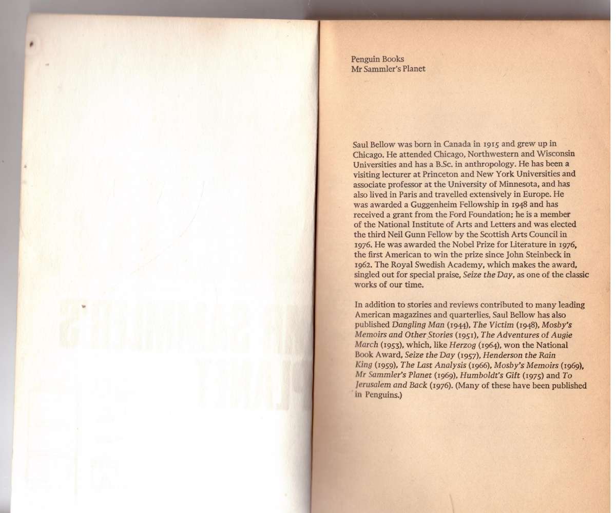 Mr Sammler's Planet -- Saul Bellow