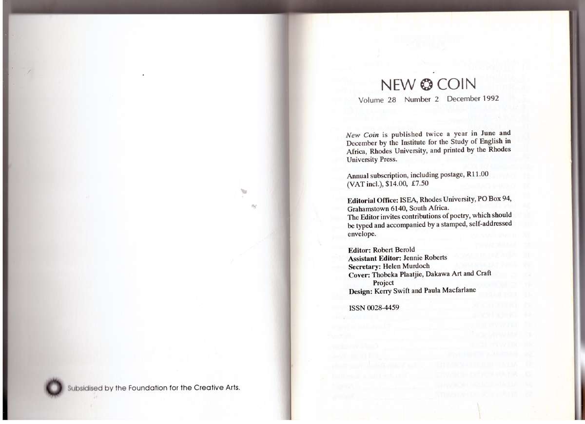 New Coin, Volume 28, Number 2, December 1992