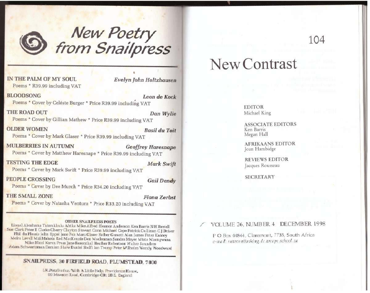 New Contrast 104 - Volume 26, Number 4, December 1998