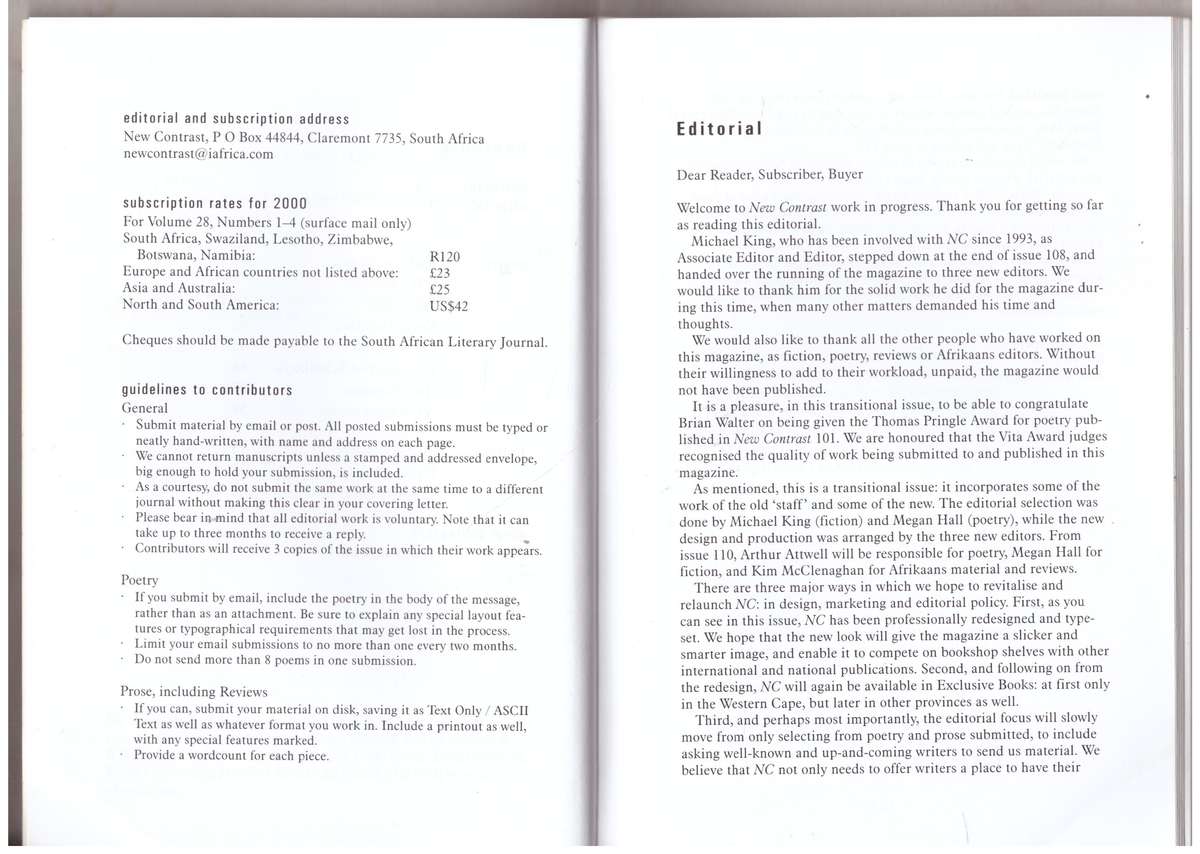 New Contrast 109 - Volume 28, Number 1, Summer 2000