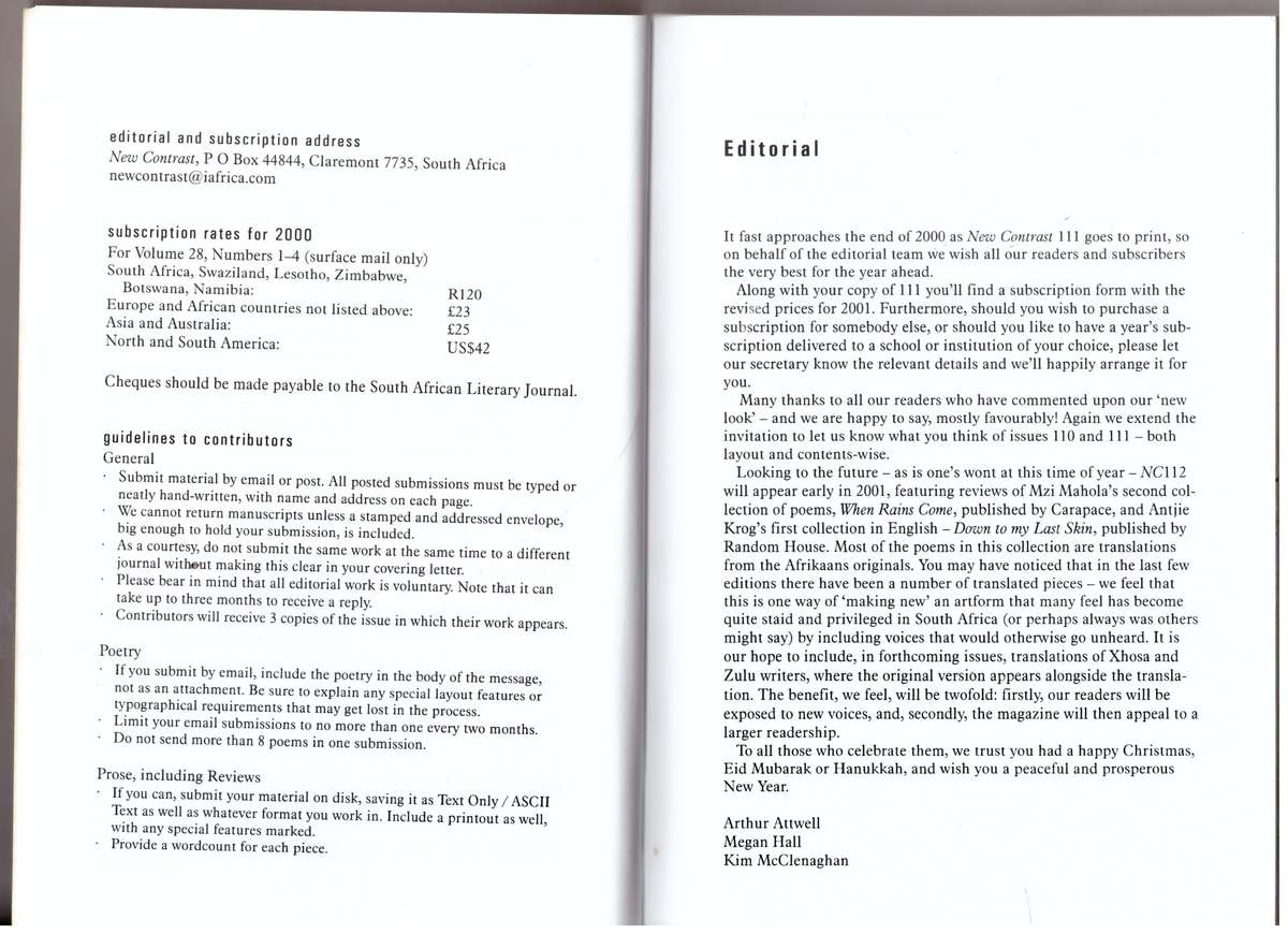 New Contrast 112 - Volume 28, Number 4, Spring 2000