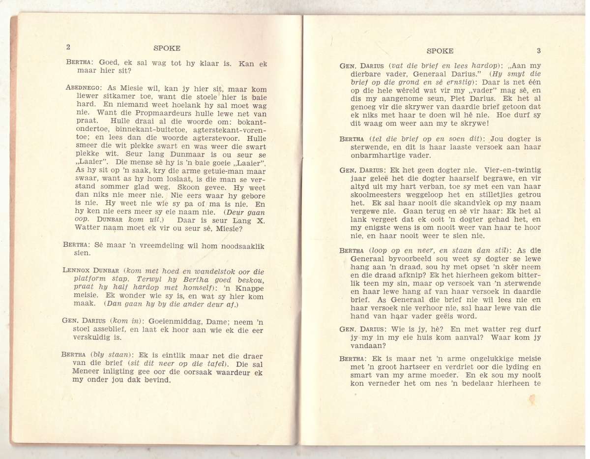 Spoke: toneelstukkie in ses bedrywe vir vyf here en vyf dames  --  W. M. Theron