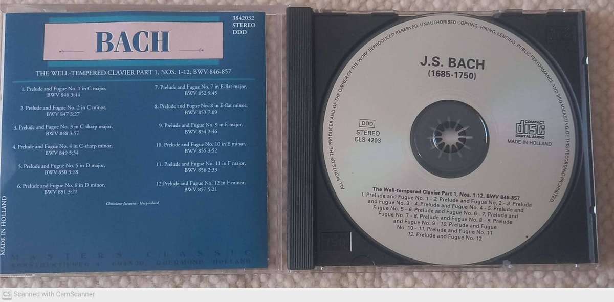 J. S. Bach -- The Well-tempered Clavier Part I, Nos 1-12, BWV 846-857 (CD)