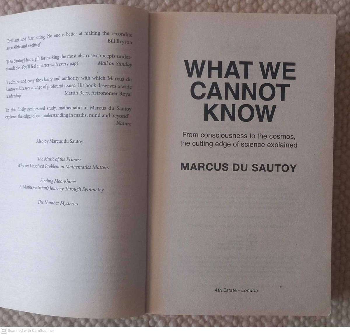 What We Cannot Know: From consciousness to the cosmos -- Marcus du Sautoy