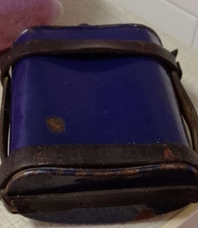 Antique Royal Blue Enamel Water Bottle with Original Stopper