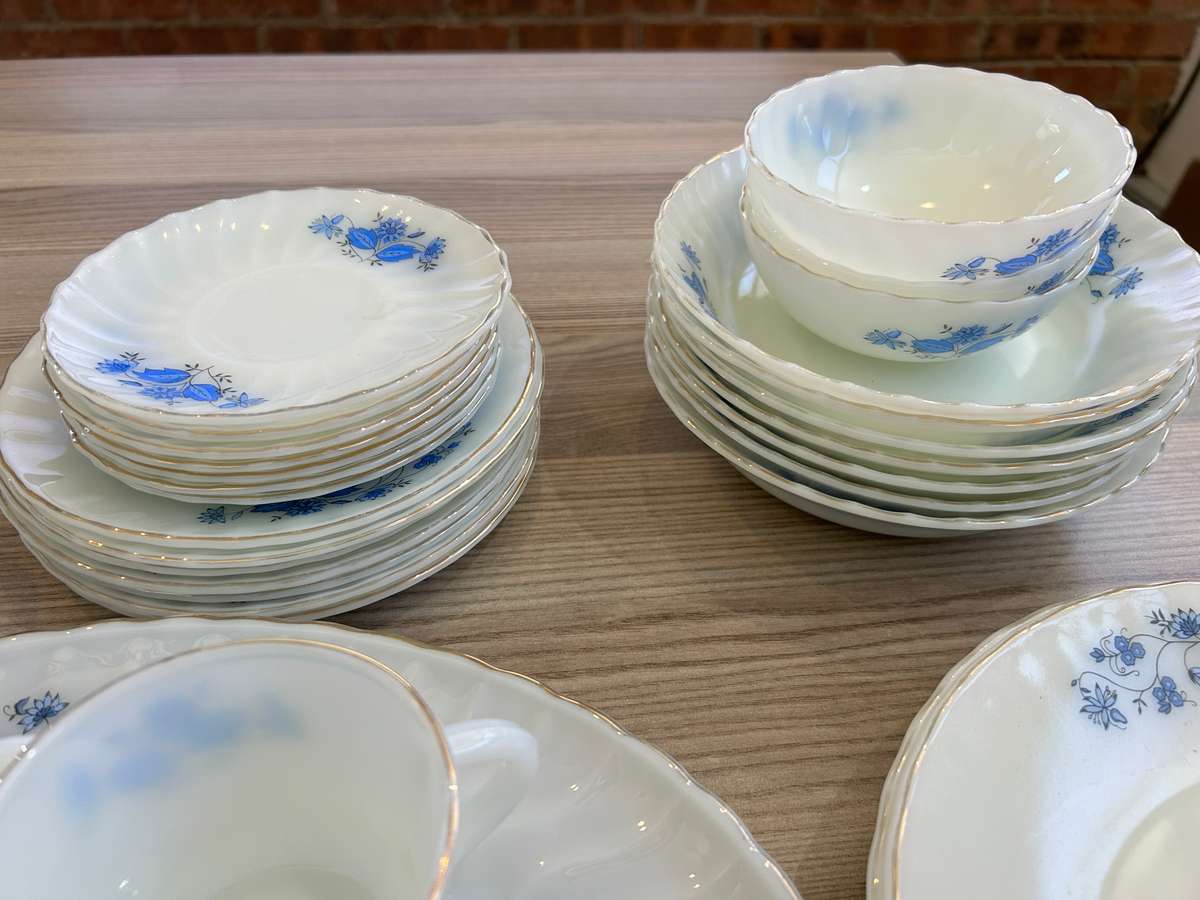 Vintage Milk Glass blue flower China set