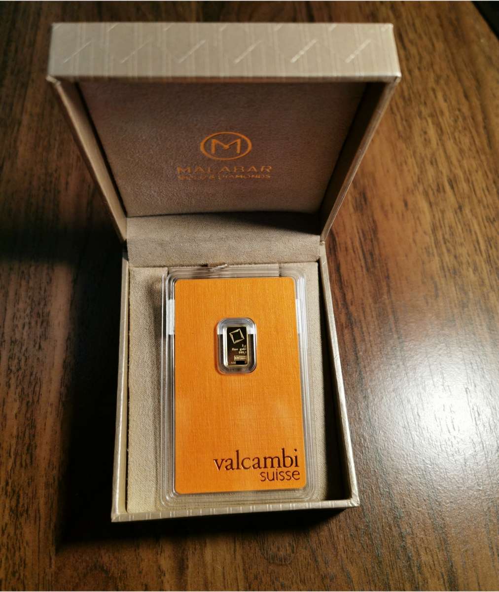 1 gram 24kt .999 Fine Gold Bar - Valcambi Suisse - Country of Origin UAE (Assay and Certified)