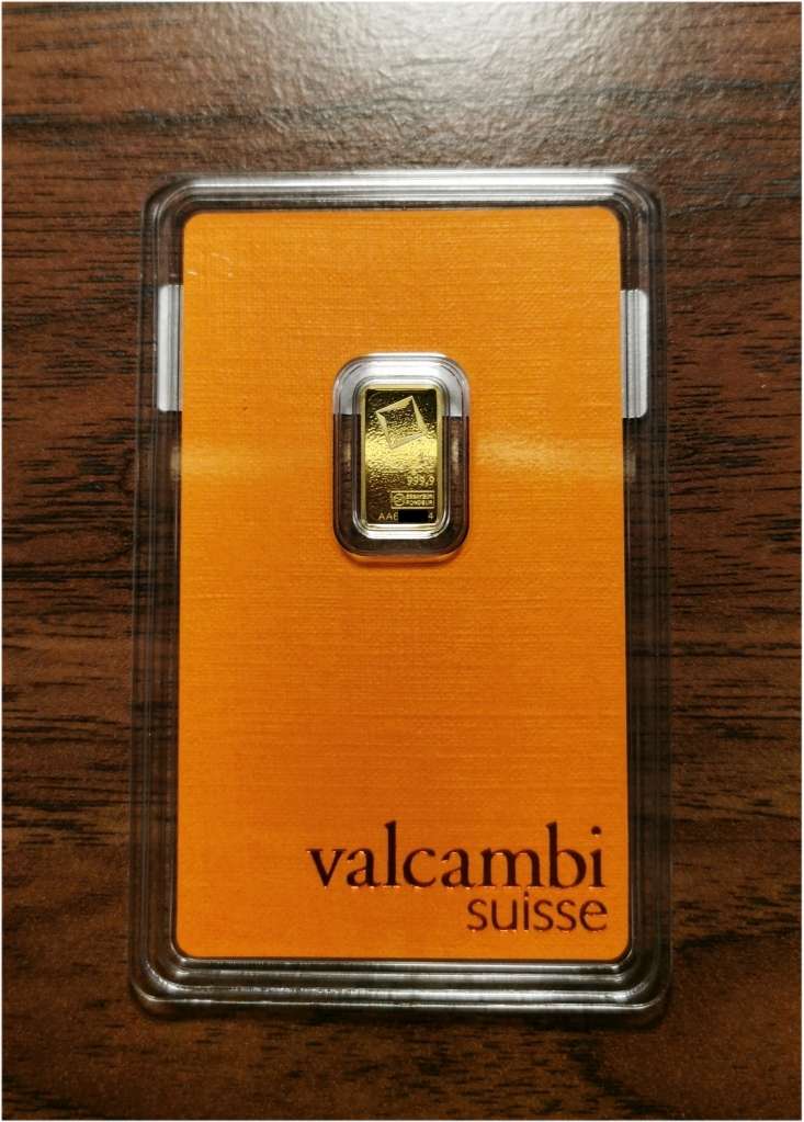 1 gram 24kt .999 Fine Gold Bar - Valcambi Suisse - Country of Origin UAE (Assay and Certified)