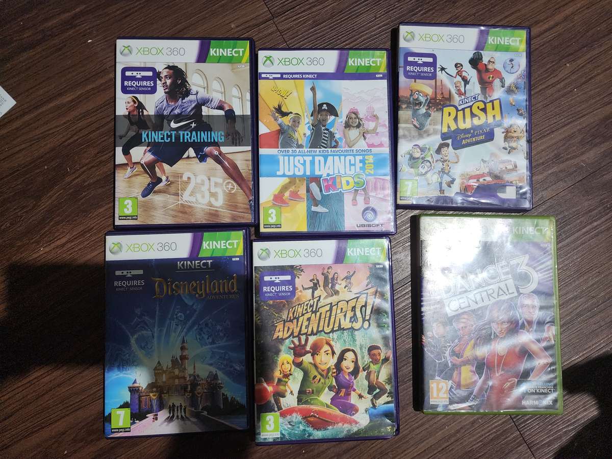 Xbox 360 Elite 500gb with kinect sensor, wireless control, rechargeable battery & cable plus 2 games