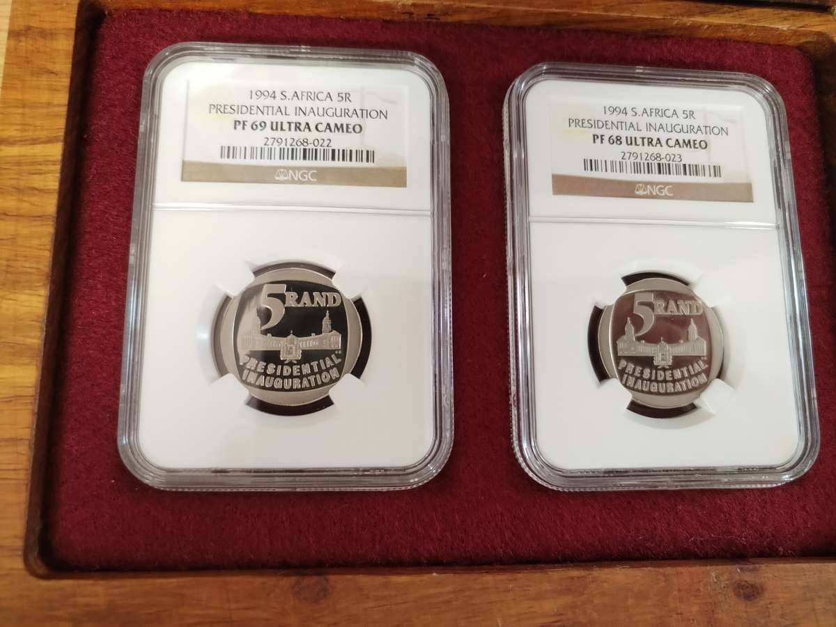 Mandela Presidential Inauguration R5 Proof set, PF69 and PF68  as per picture