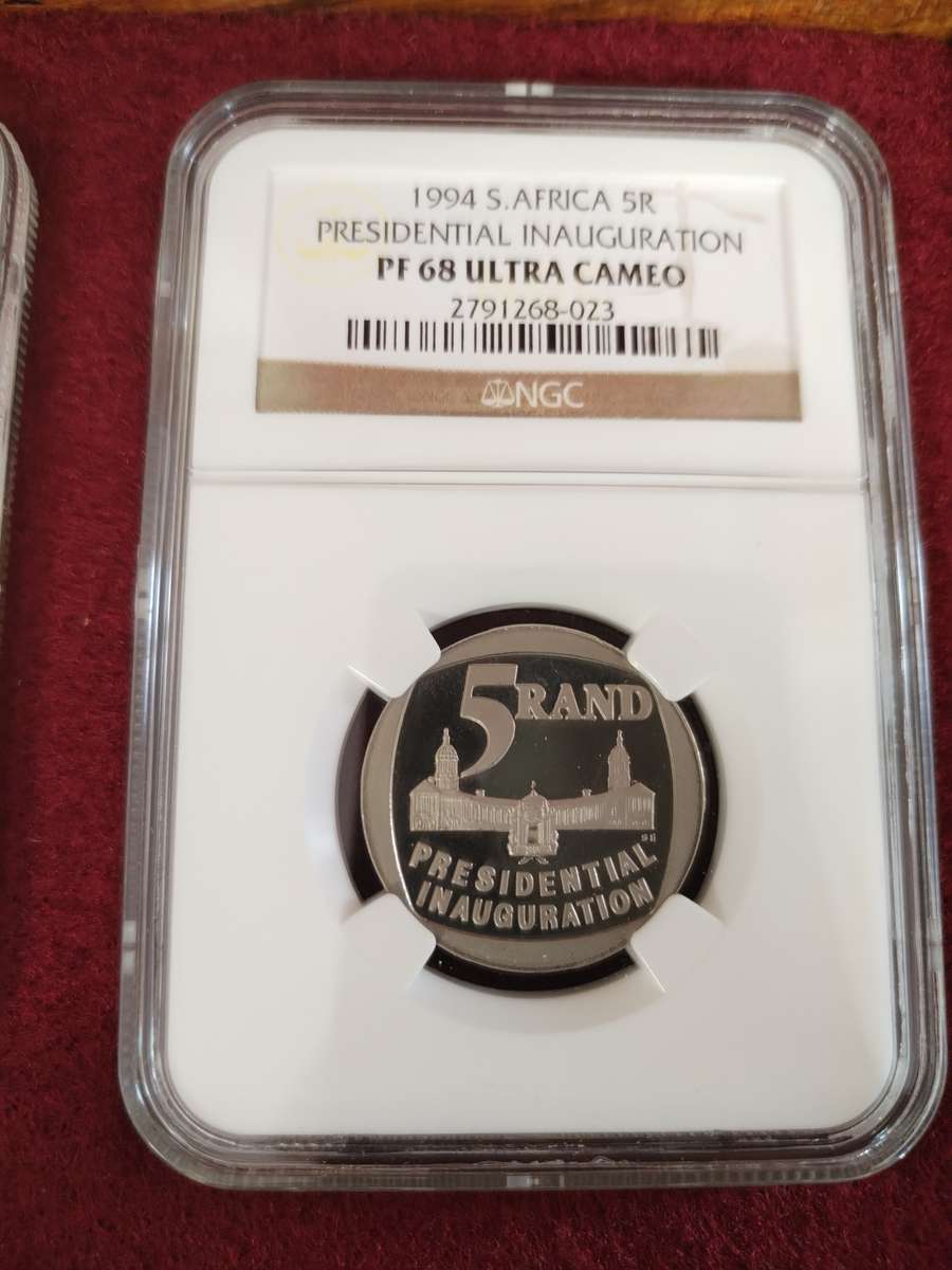 Mandela Presidential Inauguration R5 Proof set, PF69 and PF68  as per picture
