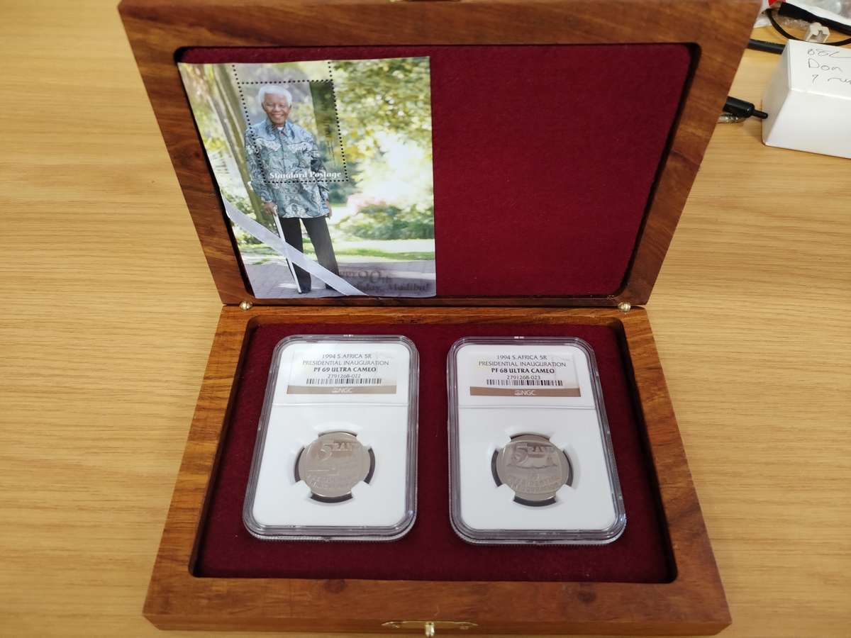 Mandela Presidential Inauguration R5 Proof set, PF69 and PF68  as per picture
