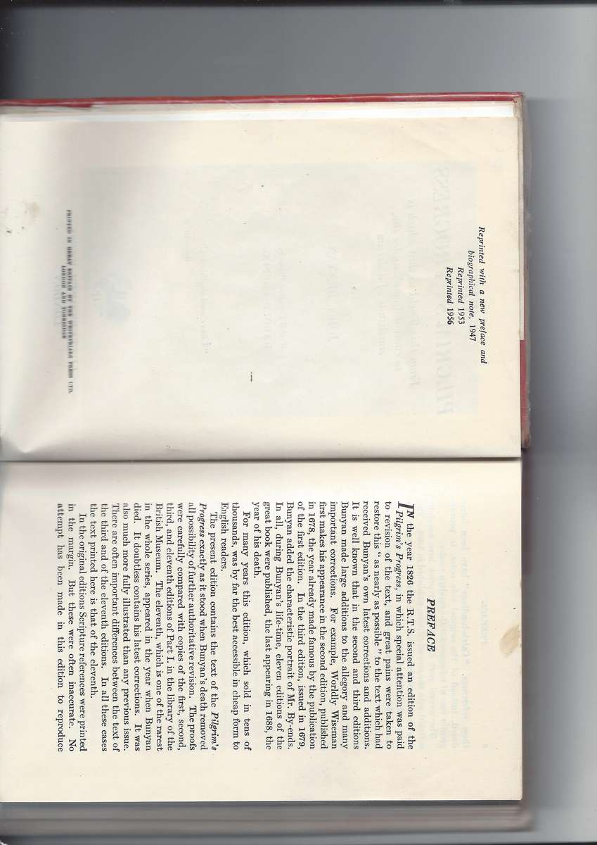 The Pilgrams Progress - John Bunyan - 1956 hardcover reprint -rare find- Lutterworth Press London