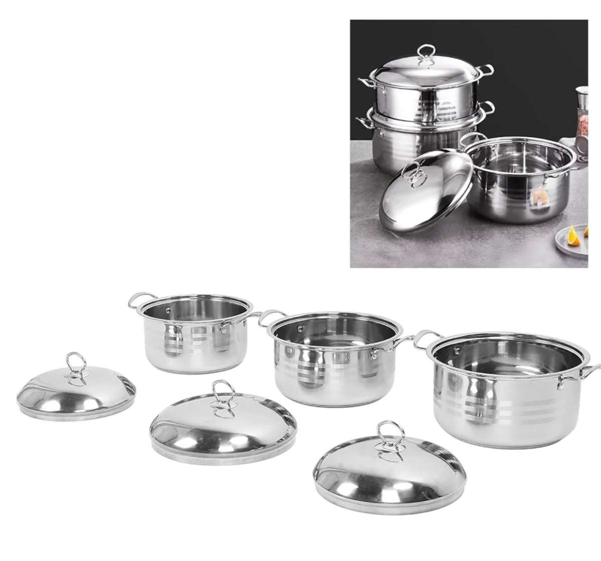 High Quality Heavy Thick Stainless Steel Stock Pot Sets Soup Pot Set Stainless Steel Cookware Sets 6