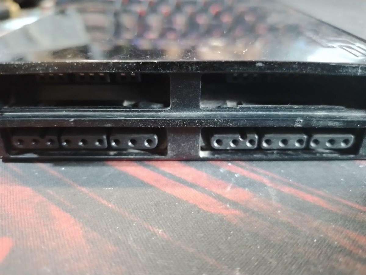 PS2 Black Slim 1 x New Generic Controller, AV Cable & Power Cord. Mem Card Dust Covers Missing