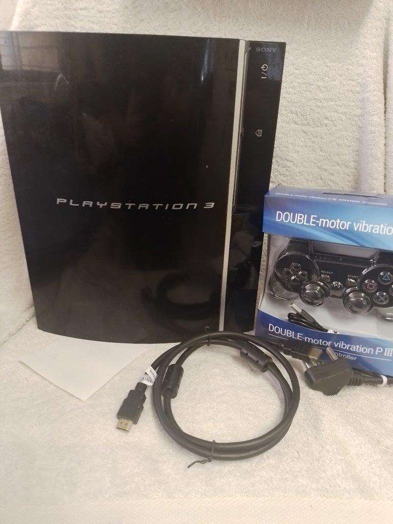PS3 Phat 80GB Black Console with New Generic Controller + Cables