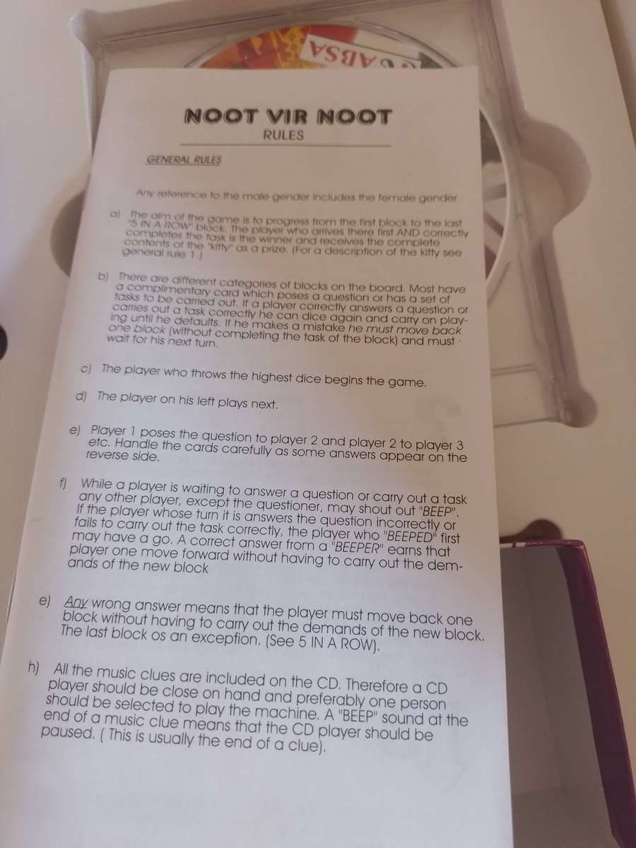 Noot Vir Noot Original Oorspronklike Tweetalig ABSA - Cd Player Required