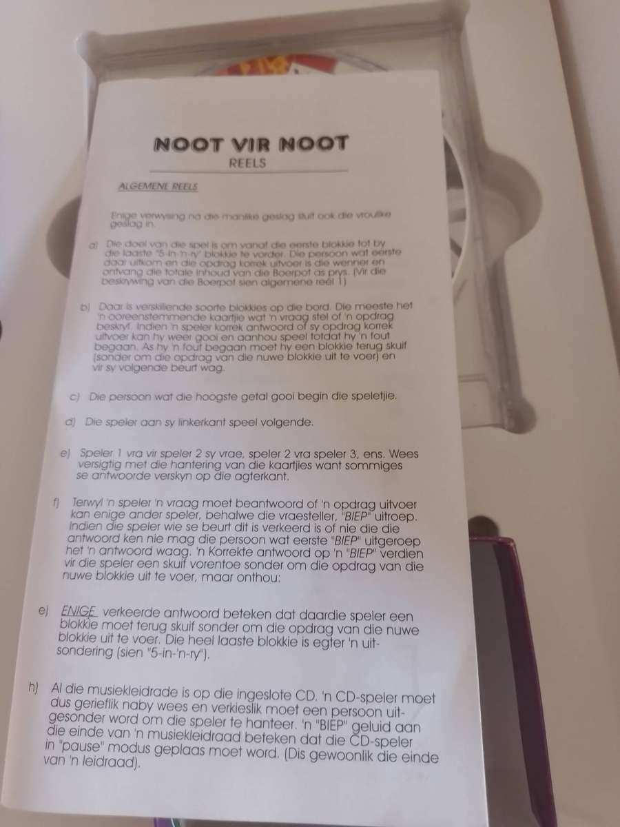 Noot Vir Noot Original Oorspronklike Tweetalig ABSA - Cd Player Required