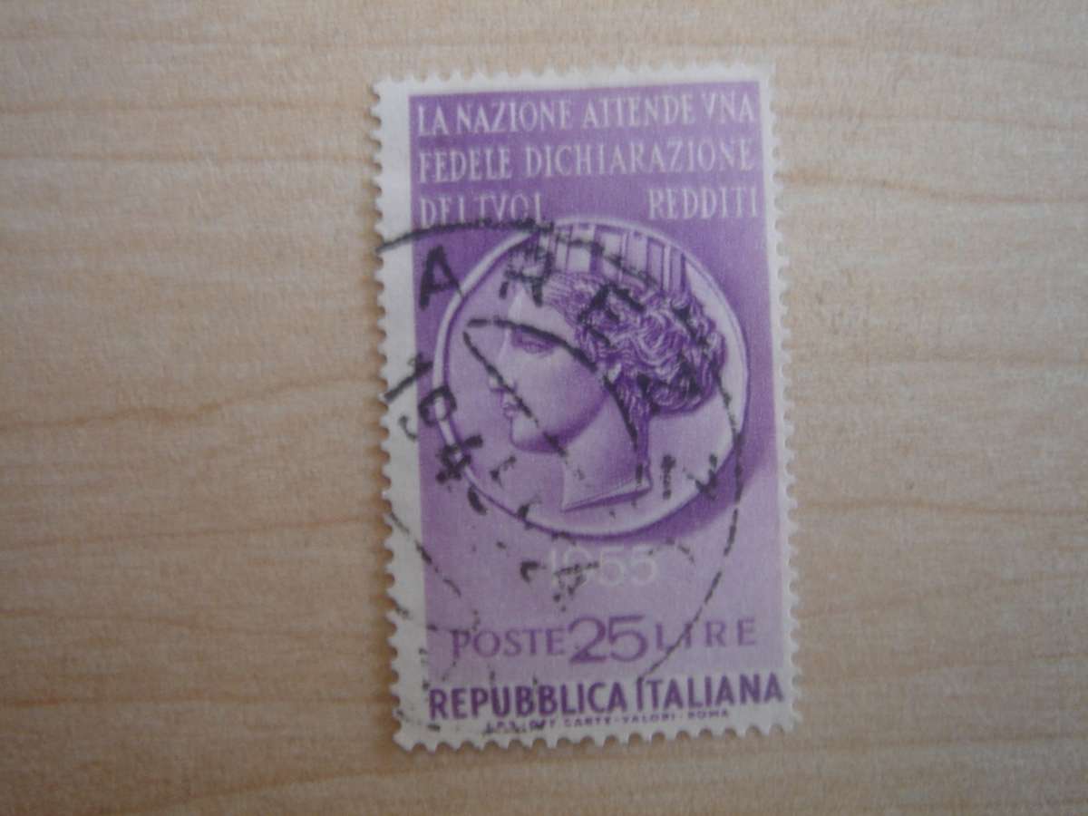 1955 Italia - Encouragement of Taxpayers 25 L used, stamped