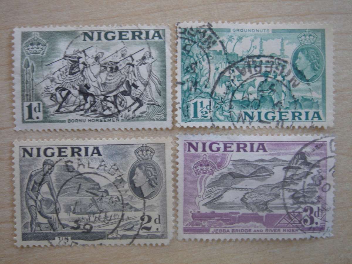 1953 Nigeria -QE II diff. motifs - SG70-71,72d,73 used, stamped