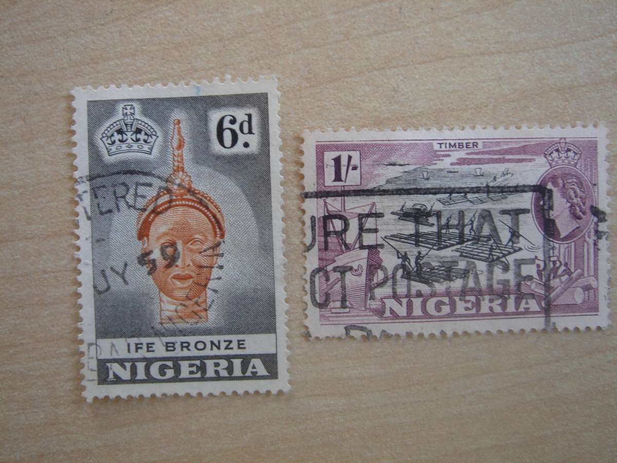 1953 Nigeria -QE II diff. motifs - SG75-76 used, stamped