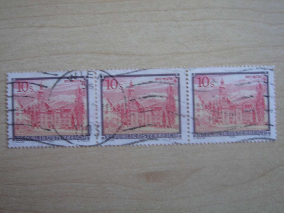 1988 Austria - Stift Wilten 3 x 10 S in horizontal strip used, stamped