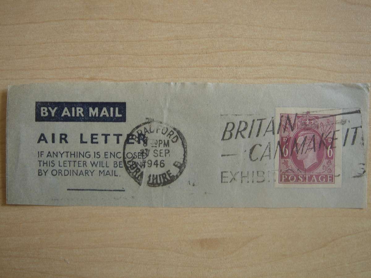 1946 Great Britain - King George VI - 6 D print on postal item (Air Letter)