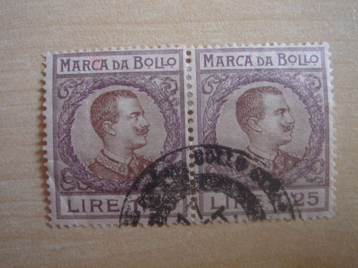 1920 Italia - Revenue Stamp 1,25 L horizontal pair used, stamped