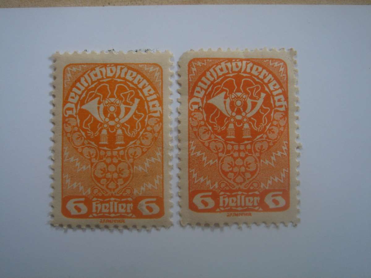 1919 Austria - 'Posthorn' SG339 - 6 Heller mint, hinged (different color tones)