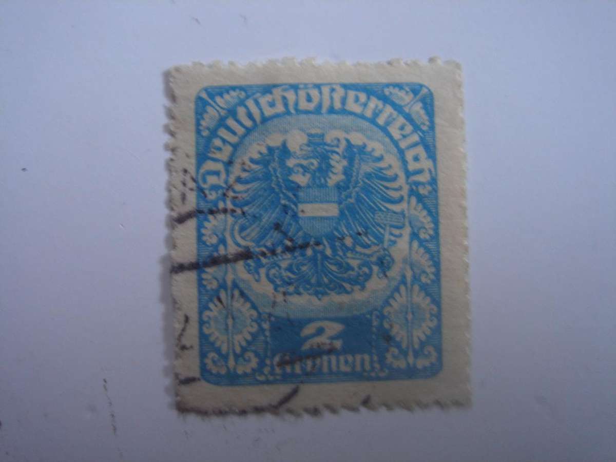 1920 Austria - 'Rep. Arms' SG402 light blue perf. - used, stamped