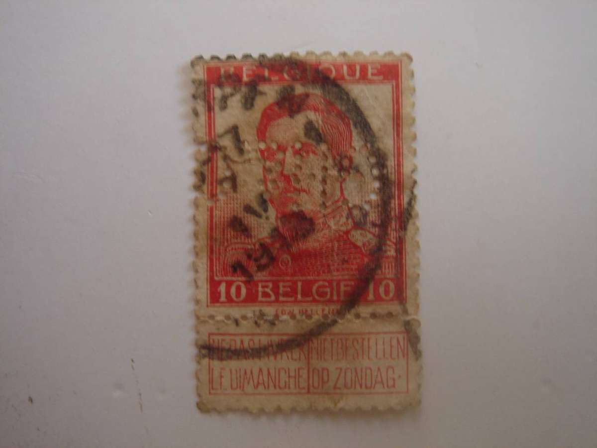 1912 Belgium - Albert I - SG136 used, stamped with perfins 'G H & C'