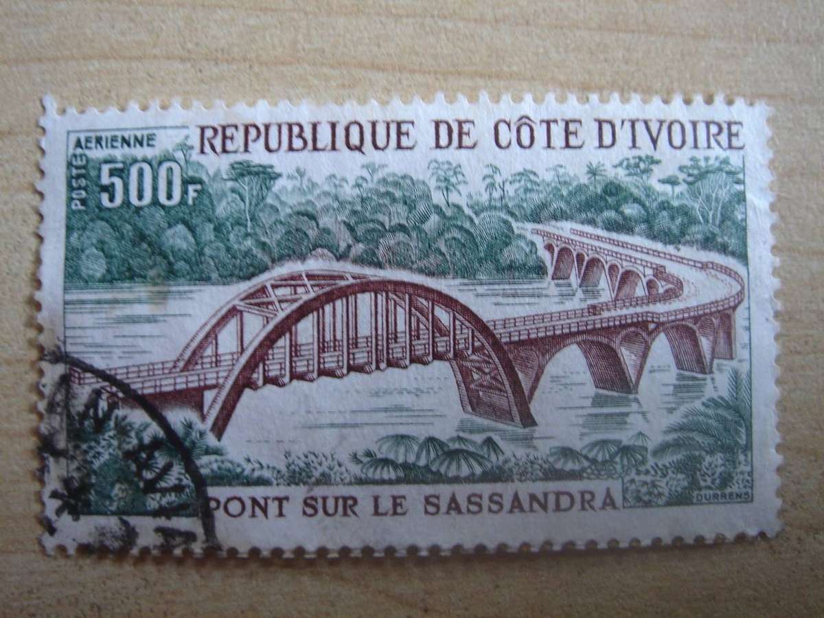 1974 Ivory Coast - Sassandra Bridge SG430 used, stamped