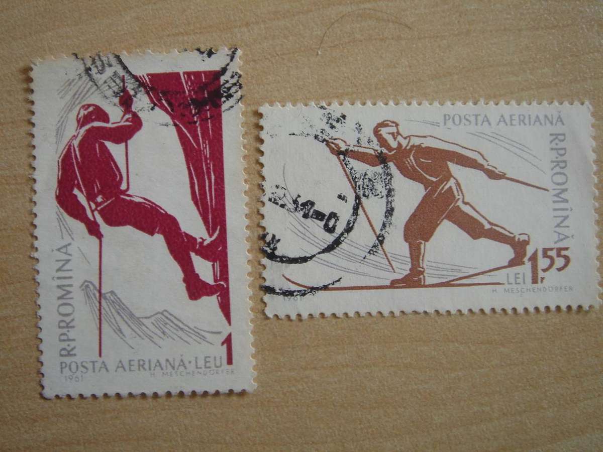 1961 Romania - Skiing 1 Lei + 1.55 Lei used, stamped