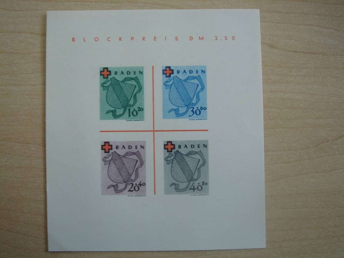 1949 FBZ - Baden MiNr 42-45 B in Block 2 Type I