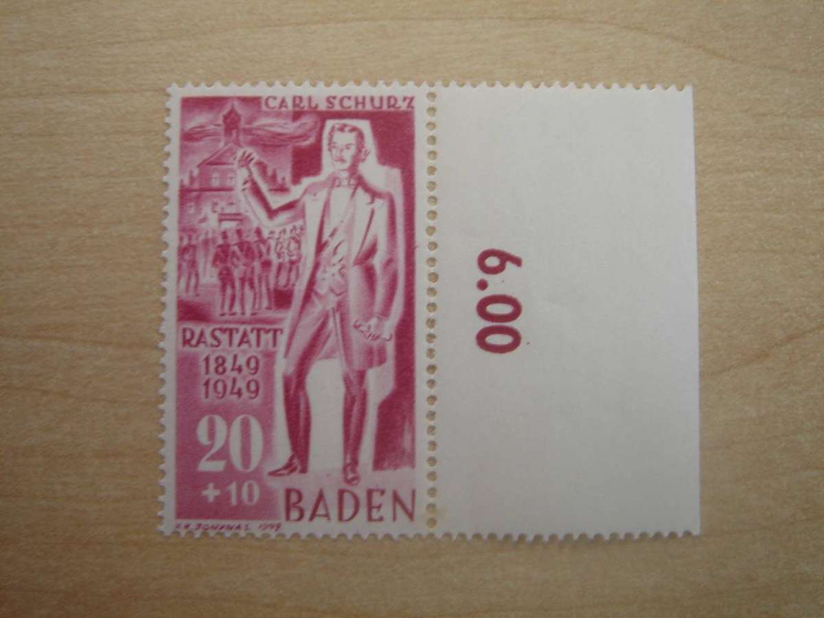 1949 FBZ - Baden MiNr 51 I MNH with border