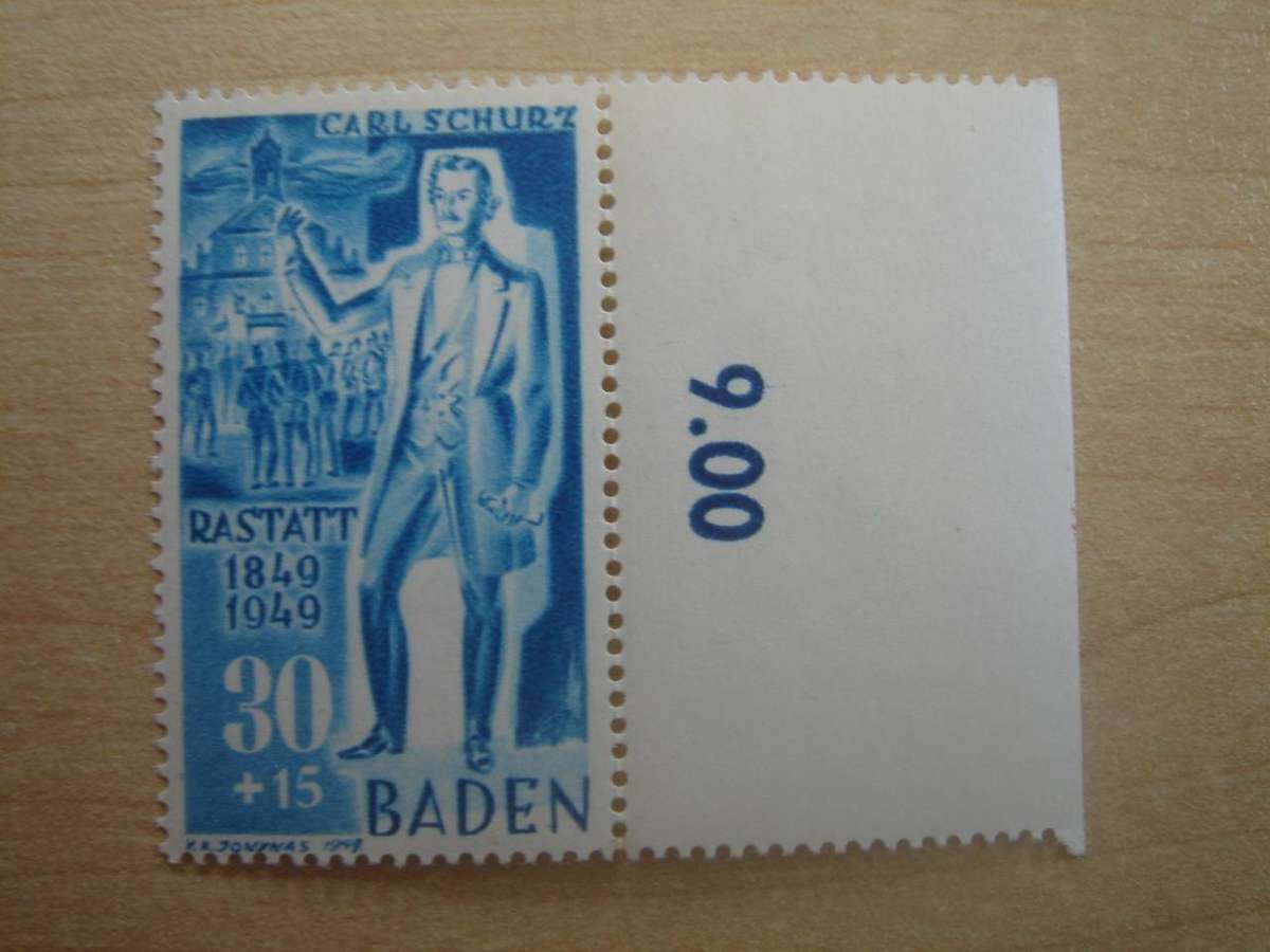 1949 FBZ - Baden MiNr 52 I MNH with border