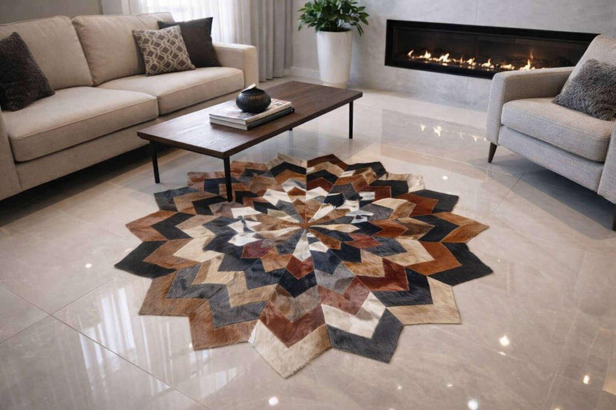 African Animal Hide Patchwork Area Rug - 1.6m
