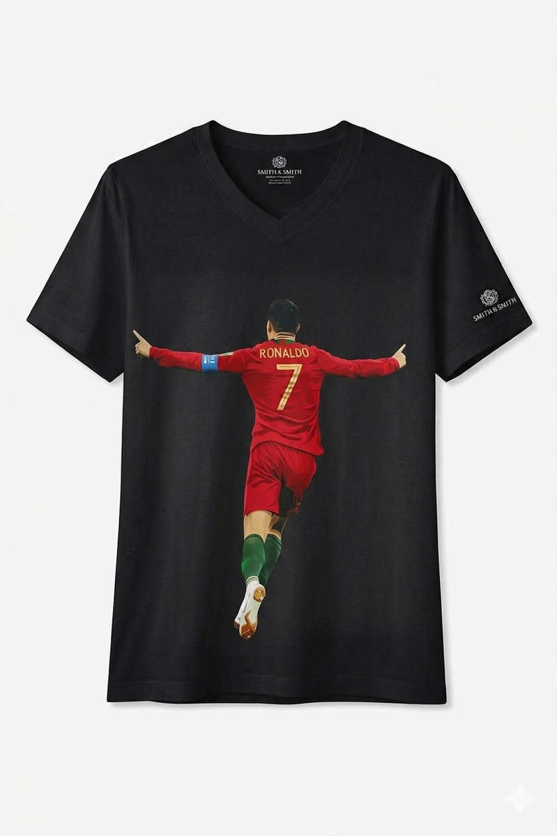 Ronaldo No.7 Football T-Shirt  Black Mens Graphic Tee  Smith & Smith