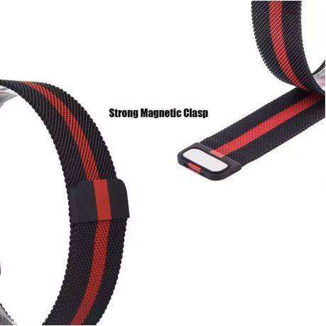 Milanese Watch Bracelet Strap for Smart Watch - 22mm  Black and Red