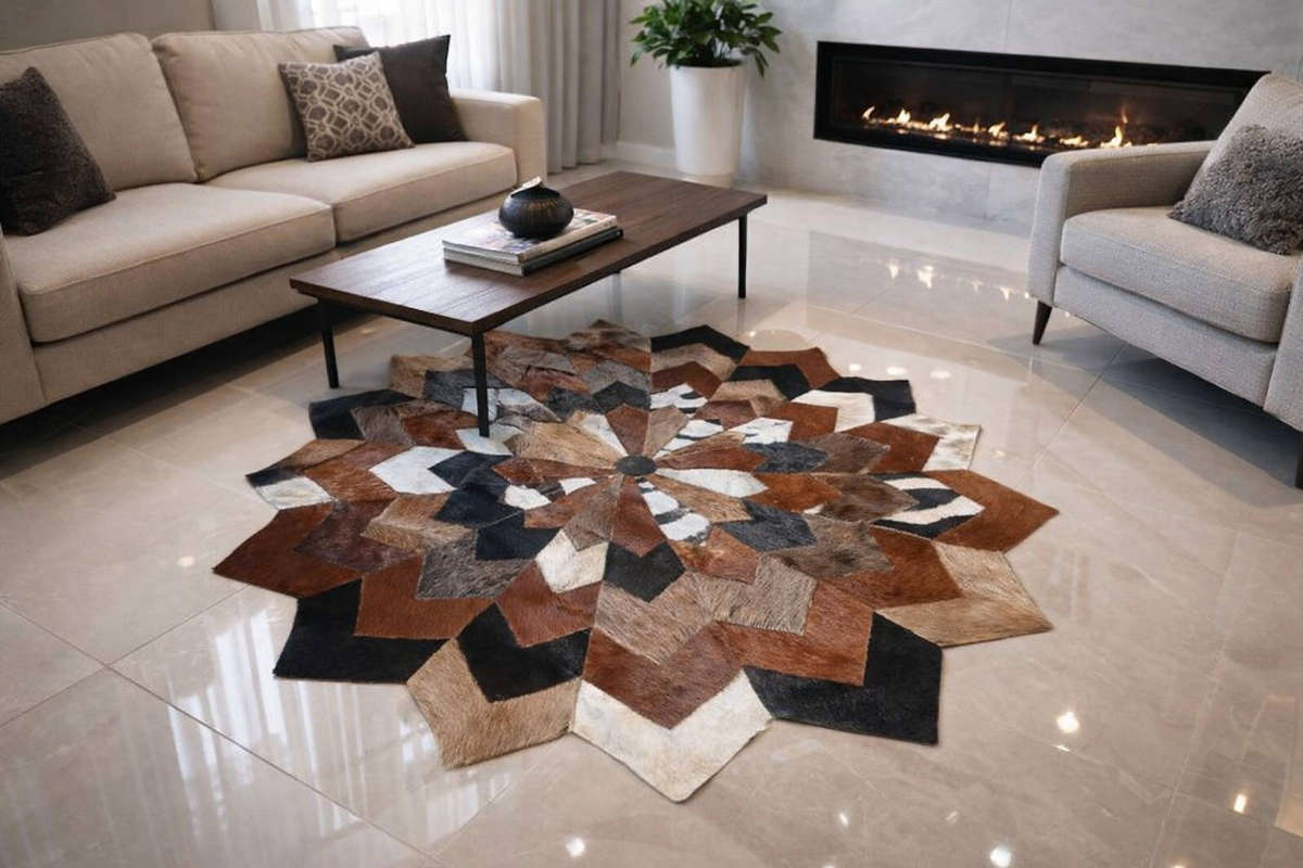 African Animal Hide Patchwork Area Rug - 1.3m