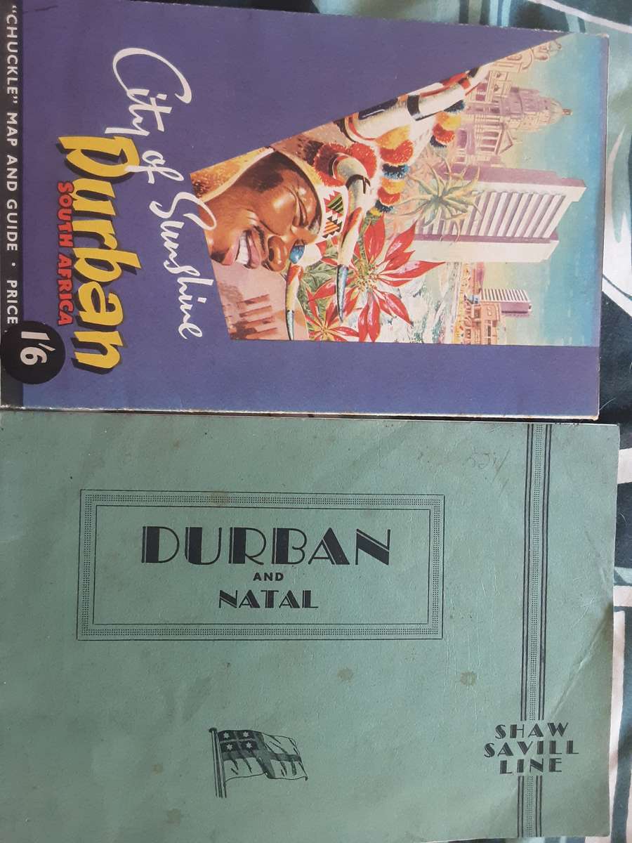 2 Items Durban Euphameria, City of Sunshine Durban Chuckle Map 1953 & Durban Shaw Savill brochure