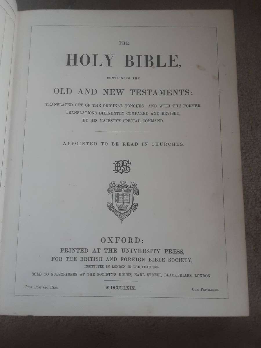 Large Leather-bound Holy Bible published by Oxford University Press in 1869