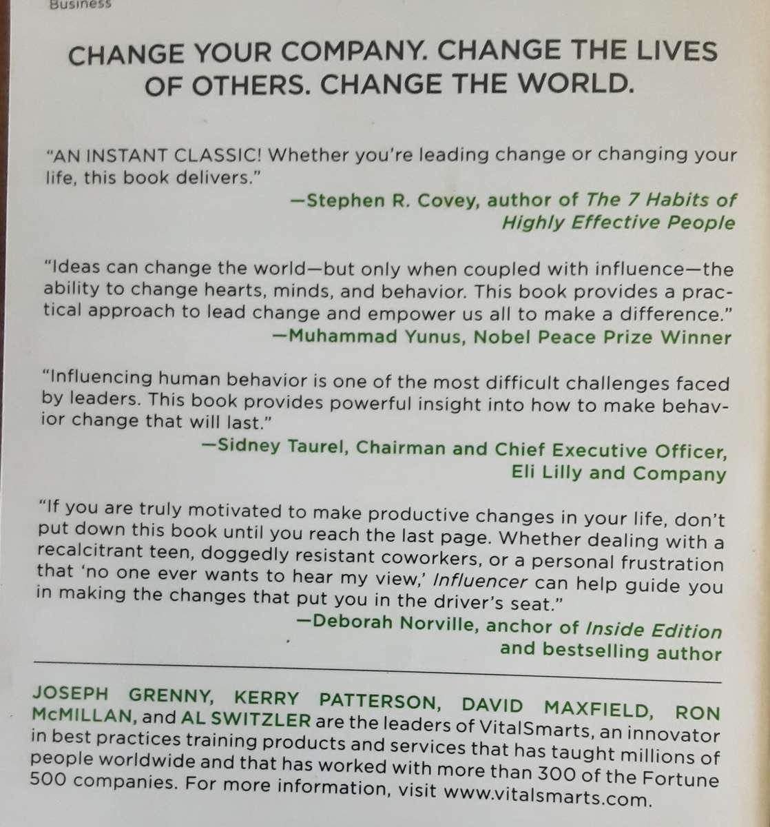 Influencer The New Science of leading Change by Grenny, Patterson, Maxfield, McMillan and Swizler