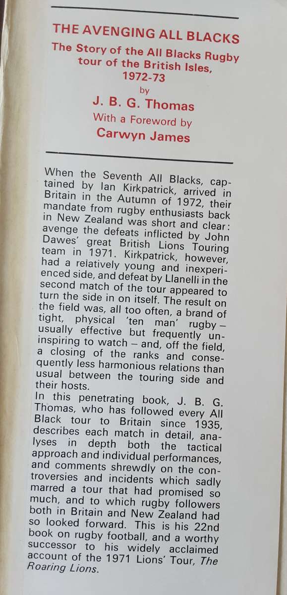 The Avenging All Blacks by J B G Thomas