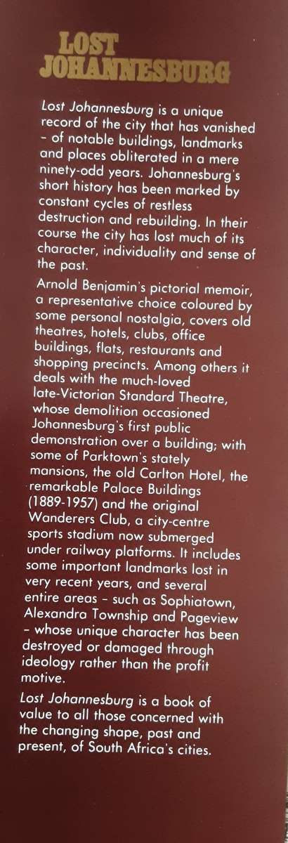 Lost Johannesburg  by Arnold Benjamin